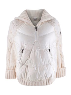 Moncler  Kids 14Y Cream & White Down & Knit Poncho Jacket