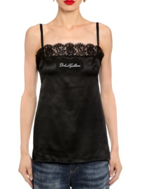 Dolce & Gabbana Lace Logo Silk Satin Tank Top