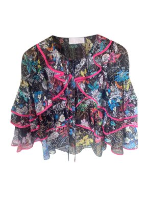 Peter Pilotto Neon trimmed Floral Ruffled Chiffon Blouse