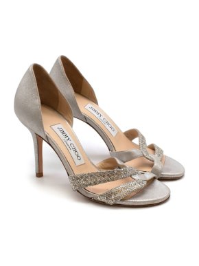 Jimmy Choo Silver Glitter Sandals - size 34