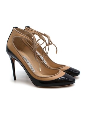 Jimmy Choo Black & Nude Leather Tyler 100 Pumps - Size 34