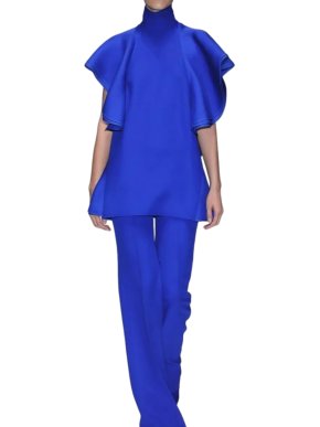 Gucci Blue High Neck Silk Ruffle Tunic