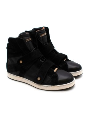 Jimmy Choo Black Leather & Suede Hightop Sneakers- Sz 34.5