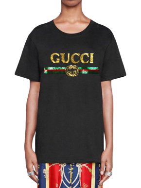Gucci Black Glitter Logo Black T-Shirt