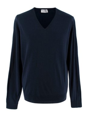 John Smedley Navy Wool V-Neck Jumper