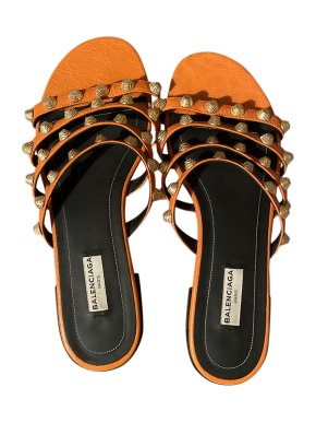 Balenciaga embellished orange leather flat sandals