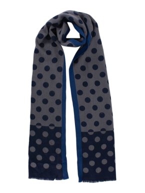 Paul Smith Blue Grey & Green Wool Blend Polka Dot Scarf