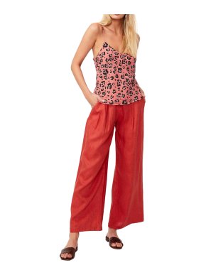 Suboo Red Linen Rising Sun Wide Leg Trousers