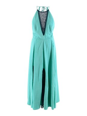A Mere Co Green Linen Halter Neck Midi Dress