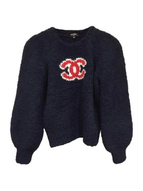 Chanel Blue CC Wool Intarsia Knit Jumper