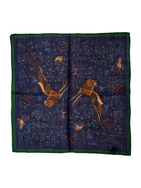 Drakes Multi-coloured Bird Pattern Handkerchief