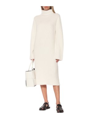 The Row Ivory Moa Wool & Cashmere Midi Knit Dress