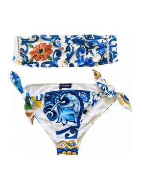 Dolce & Gabbana Majolica Print Strapless Bikini
