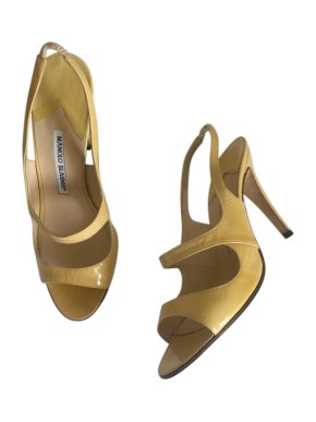 Manolo Blahnik Yellow Patent Cut-Out Sandals