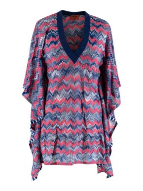 Missoni Mare Navy/Pink Chevron Crochet Poncho Cover-Up