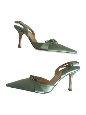 Jimmy Choo Green Satin Slingback Sandals