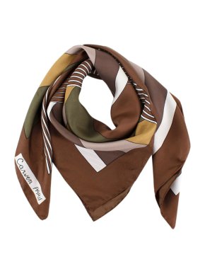 Carven Paris Brown Pattern Square Silk Scarf