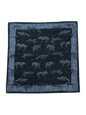 Boggi Blue Wild Animals Print Linen Handkerchief