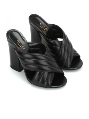 Gucci Black Leather Quilted Crossover Mules
