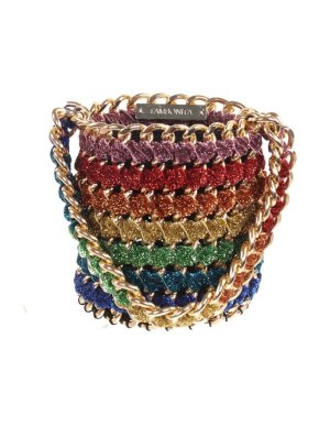 Tambonita Gold Chain Rainbow Shimmer Bucket Bag