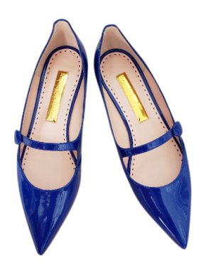 Rupert Sanderson Blue Patent Mary Jane Flats