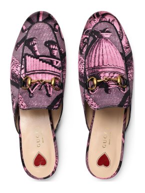 Gucci Pink & Black Toile Princetown Slippers