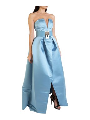 Elisabetta Franchi Blue Satin Wrap Gown