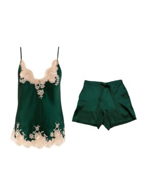 I.D. Sarrieri Green Lace Silk Camisole & Shorts Pyjama Set