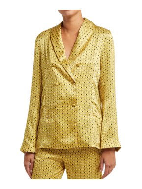 Asceno Yellow Geometric-Print Silk Double-Breasted Pyjama Jacket