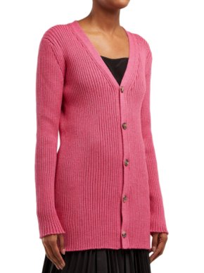 Loewe Long Line Ribbed Knit Wool Cardigan