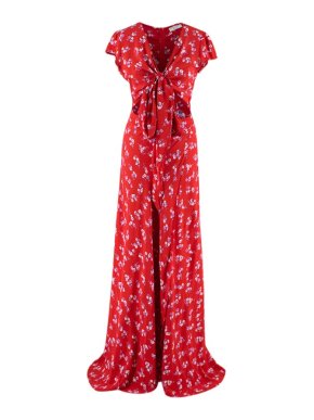 Flynn Skye Red Floral Tie-Front Cut-Out Maxi Dress