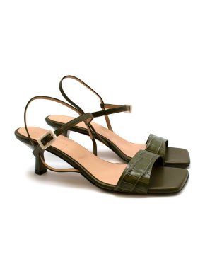 Dear Frances Green Croc Embossed Strappy Heeled Sandals