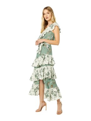 Misa Green Floral Print Ruffled Faena Maxi Dress