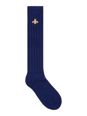Gucci Blue Bee Embroidered Ribbed Wool Socks