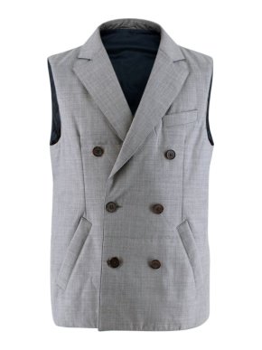 Suitsupply Grey Pure Wool Double Breasted Bodywarmer Vest