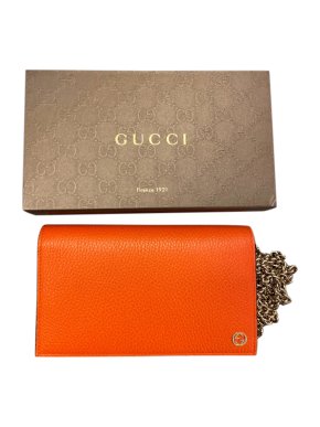 Gucci Orange Grained Leather Wallet on Chain