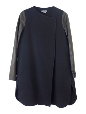 Vince Black Leather Sleeve Wool Blend Coat