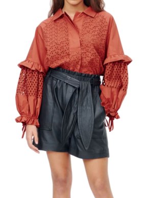 Munthe Orange Broderie Anglaise Cotton Ruffled Melt Top