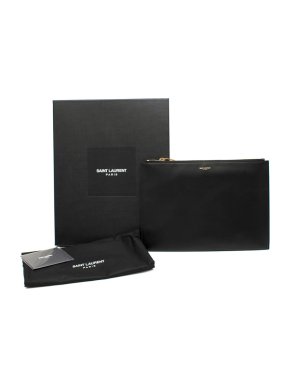 Saint Laurent Black Large Lambskin Leather Pouch