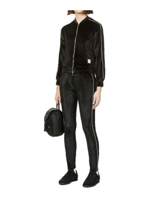 Prevu Black Velour Piped Bomber Jacket & Joggers Tracksuit