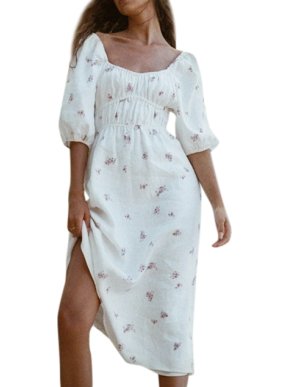 Turquoise Lane The Label White Rose Pippa Linen Midi Dress