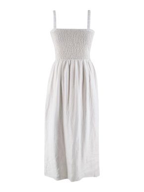 Turquoise Lane The Label White Linen Shirred Midi Dress