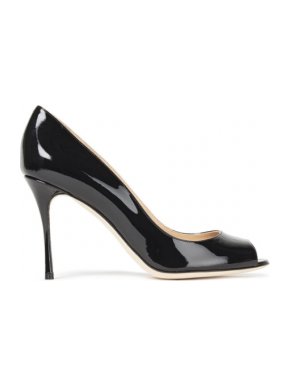 Sergio Rossi Black Patent Leather Open Toe Pumps