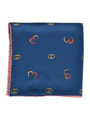 Gucci Blue Logo Print Silk Pocket Sqaure