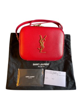 Saint Laurent Red Leather Monogram Camera Bag
