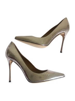Sergio Rossi Silver Snake Print Leather Pumps