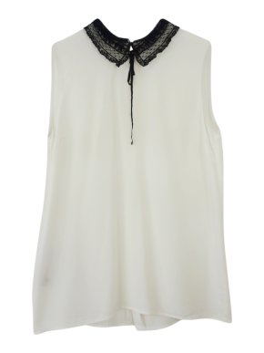 Miu Miu Silk Sleeveless Top with Lace Collar