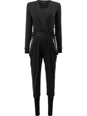 Balmain Black Draped Jersey Jumpsuit