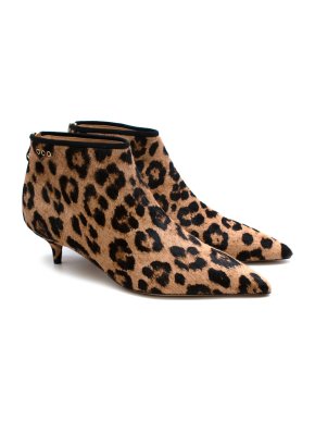 Charlotte Olympia Leopard Print Pony Hair Kitten Heel Ankle Boots