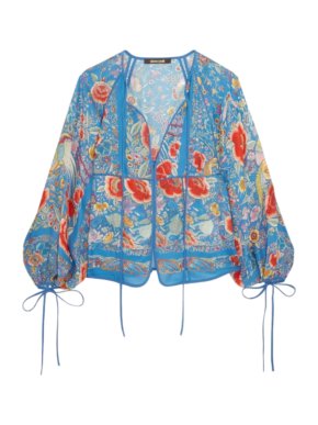 Roberto Cavalli Blue Silk Printed Blouse